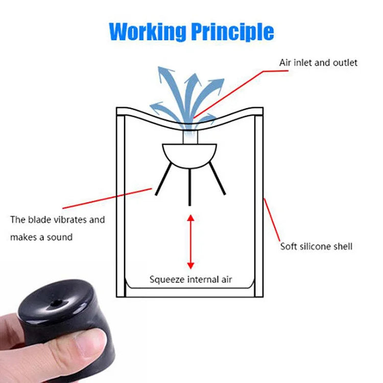 Squeeze-activated prank noisemaker shown at pocket size