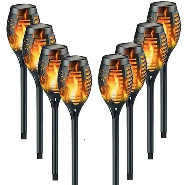 Solar Flame Torch Lights on Stakes | Flickering LED Effect, Charges by Day and Comes On at Dusk | Outdoor Yard Decorations
