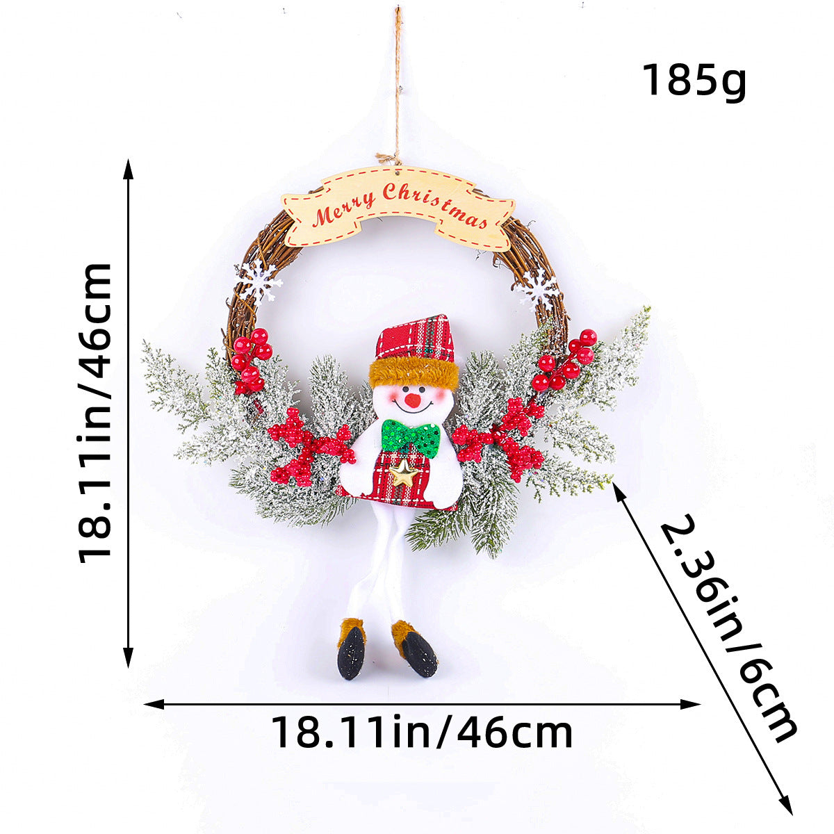Handmade Twig Christmas Wreath with Plaid Bow and Berries