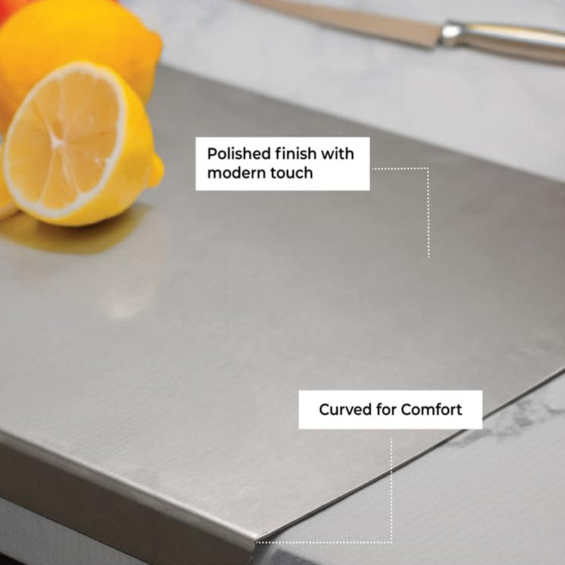 Stainless Steel Cutting Board with a Lip That Grips the Counter | Dishwasher Safe, Two Sizes | Kitchen Cooking Tools