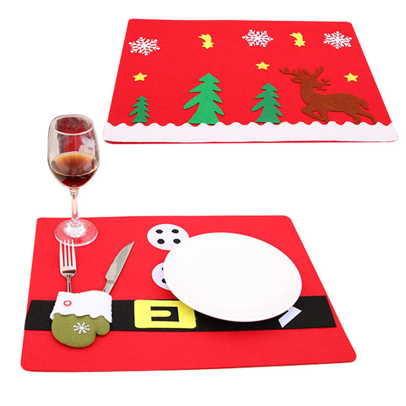 Christmas Felt Placemat Set with Reindeer and Santa Belt