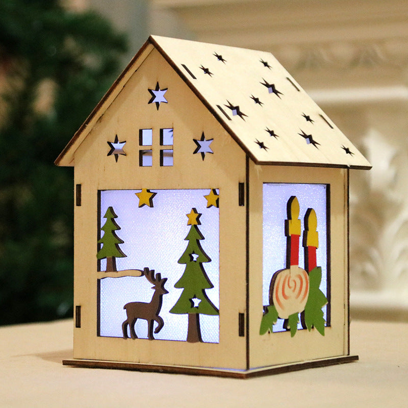 Wooden Santa House Christmas Ornament with Jute String | Laser-Cut Tree and Star Details | Rustic Hanging Decorations