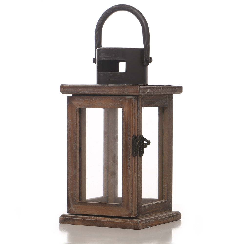 Rustic Wooden Candle Lantern with Glass Panels | Metal Roof, Hinged Door and Hanging Ring | 14 Designs