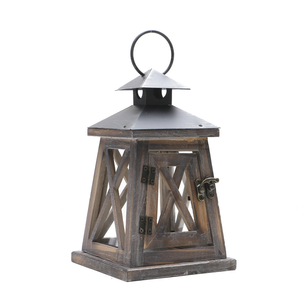 Rustic Wooden Candle Lantern with Glass Panels | Metal Roof, Hinged Door and Hanging Ring | 14 Designs