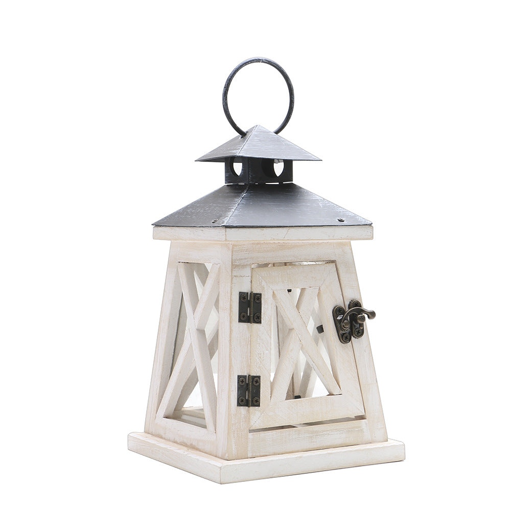 Rustic Wooden Candle Lantern with Glass Panels | Metal Roof, Hinged Door and Hanging Ring | 14 Designs