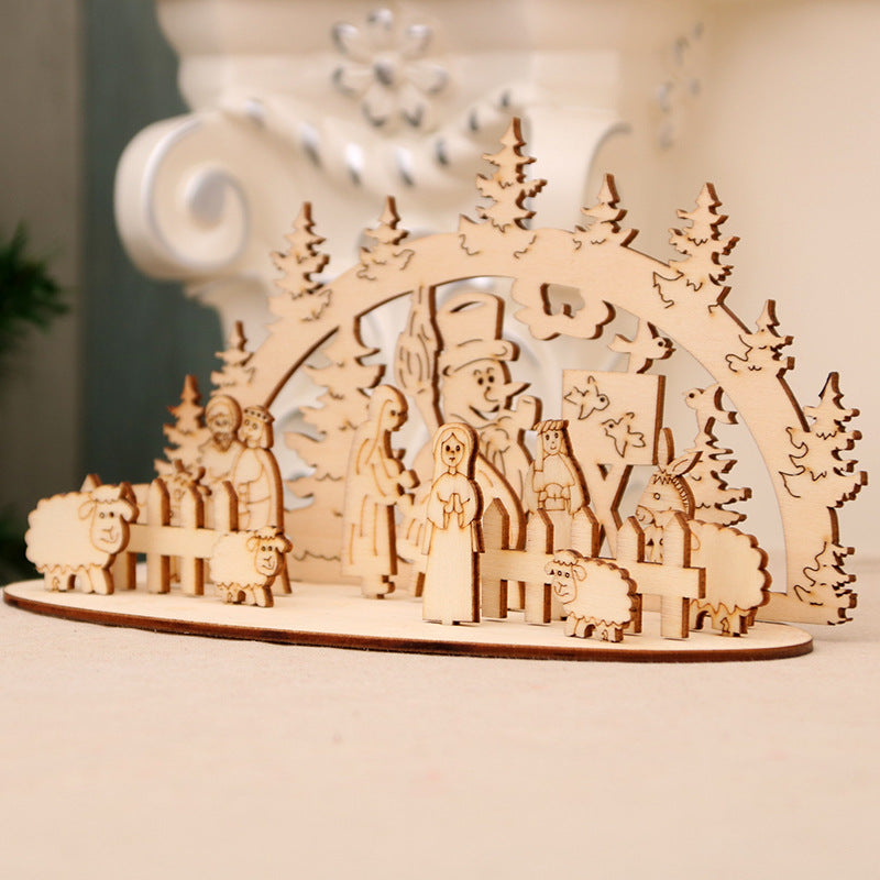 Wooden Christmas Scene Ornament Decoration with Snowman