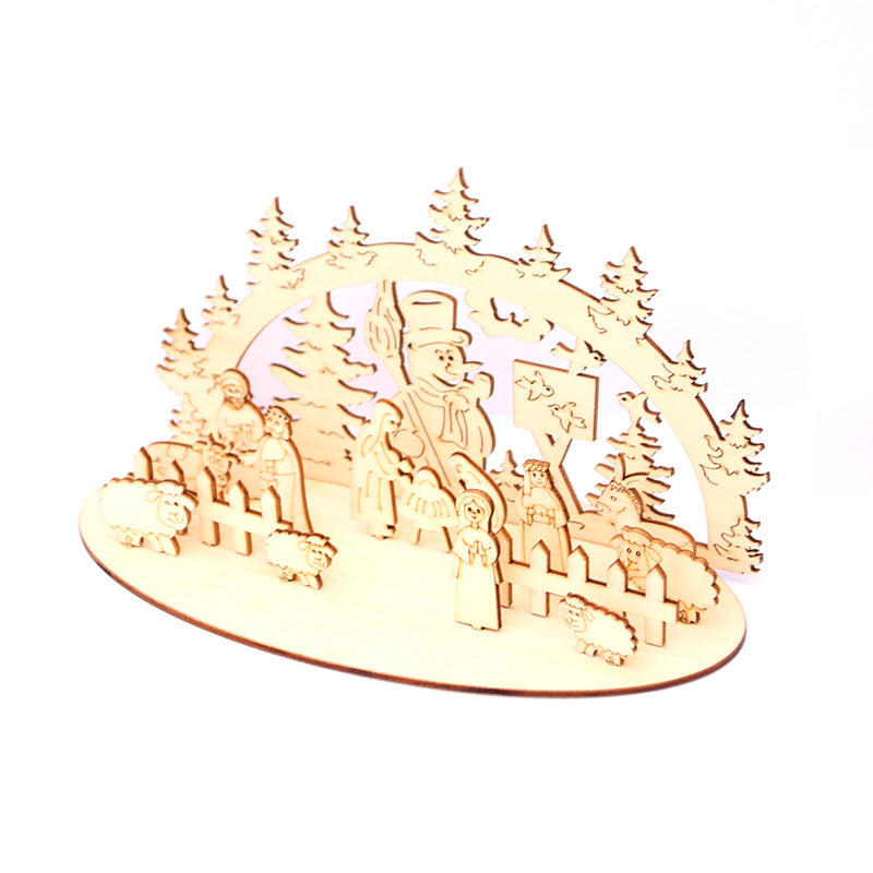 Wooden Christmas Scene Ornament Decoration with Snowman