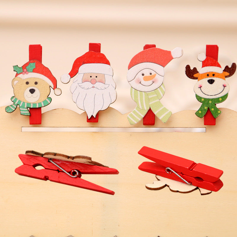 Wooden Christmas Clips Set with Santa, Snowman and Reindeer