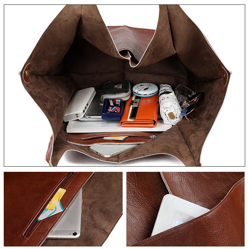 Oversized Leather Look Tote Bag in PU for Everyday Essentials | Roomy Slouchy Shoulder Carry | Five Colors