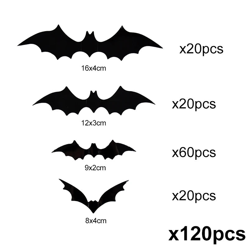 120 piece set of 3D Halloween bat wall decals