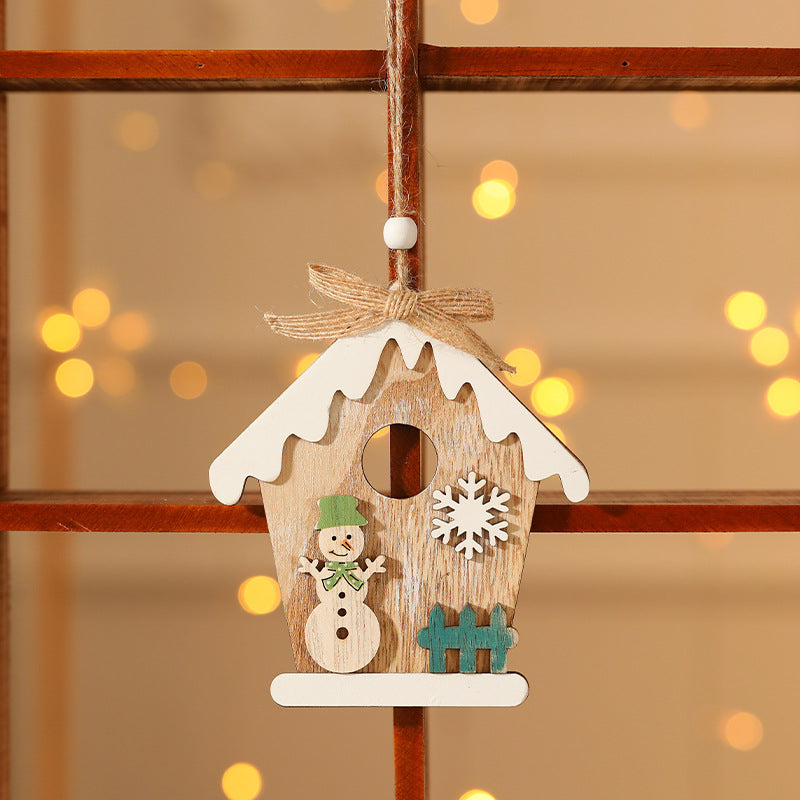 Wooden Christmas Tree Ornaments with Hanging Twine Cord