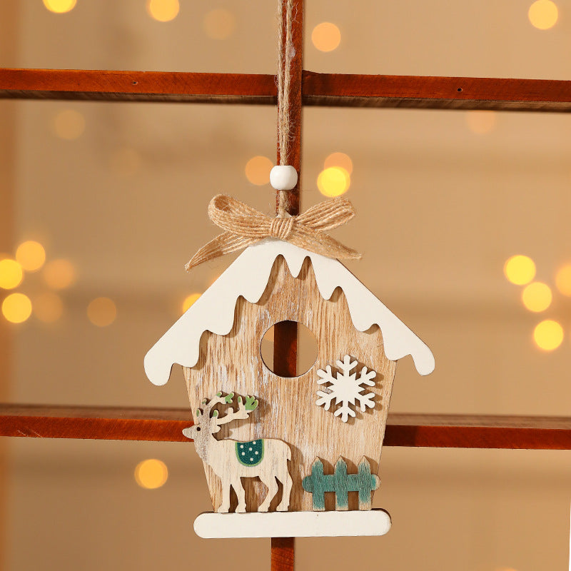 Wooden Christmas Tree Ornaments with Hanging Twine Cord