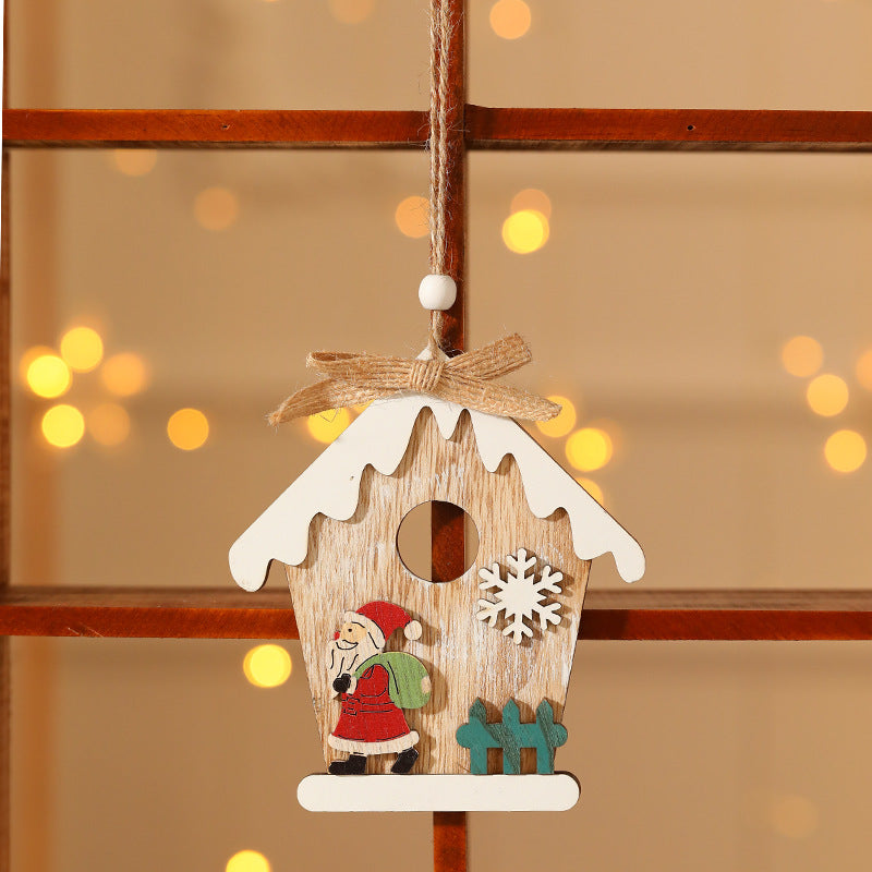 Wooden Christmas Tree Ornaments with Hanging Twine Cord