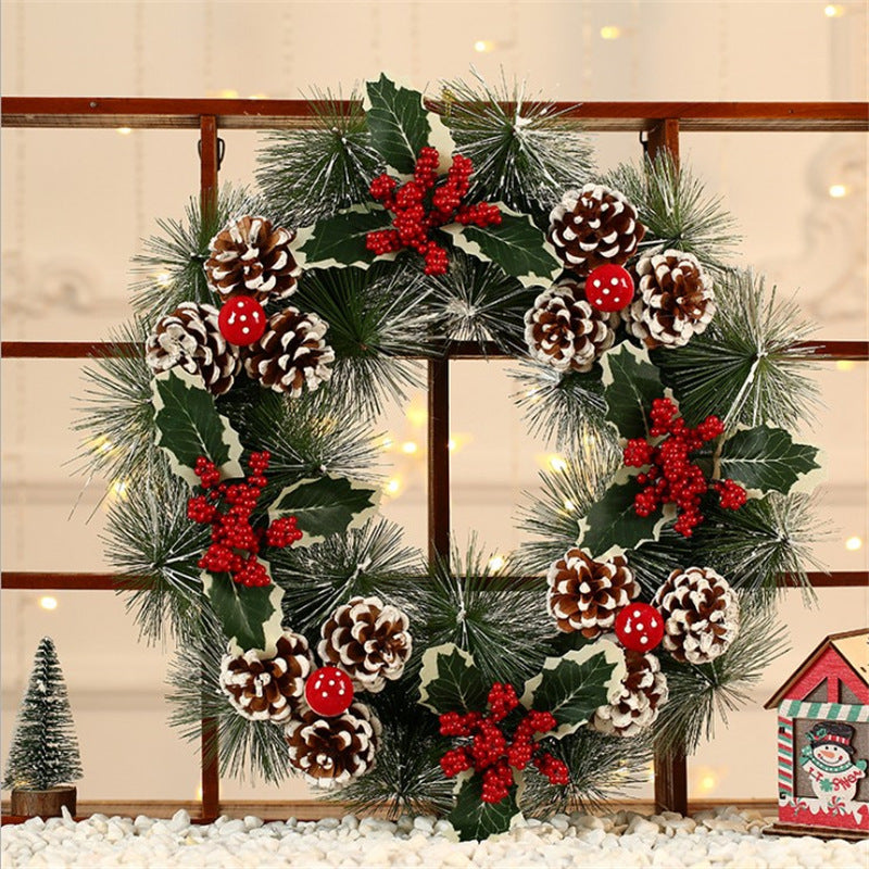 Artificial Christmas Wreath with Pine Cones and Red Berries