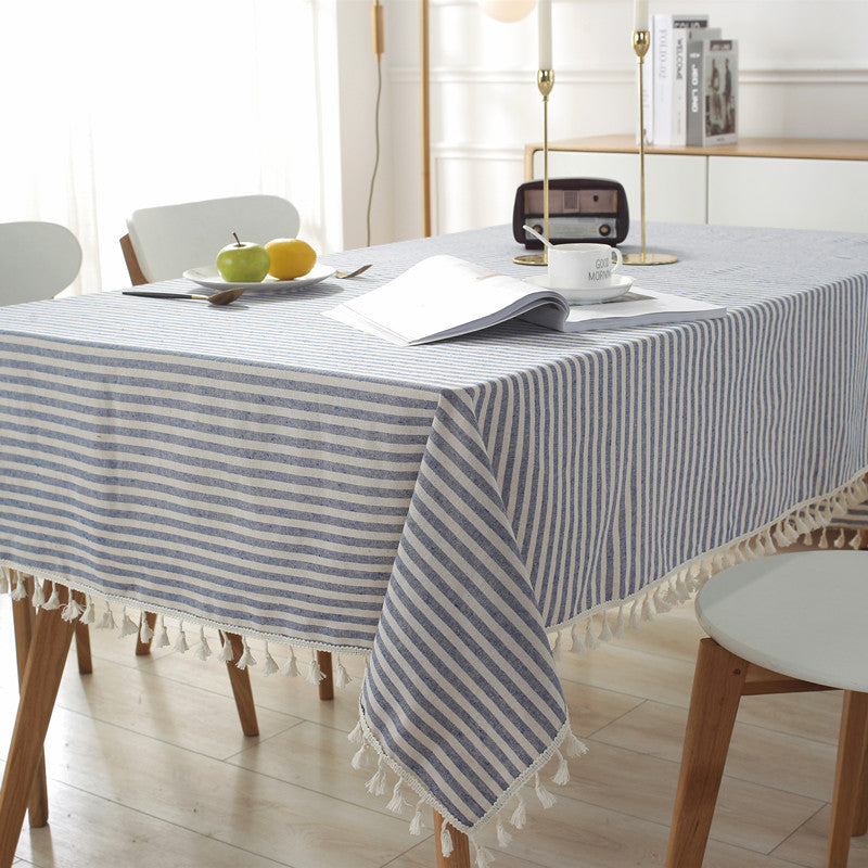 Striped Tablecloth with Tassel Fringe | Machine Washable Table Cover for Dining, Picnics and Events | 3 Colors