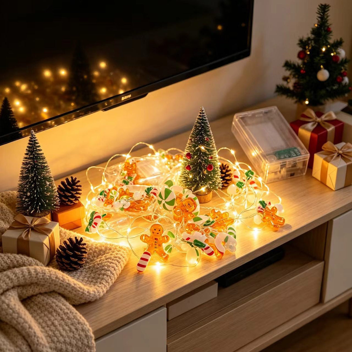 LED Christmas Tree String Lights with Copper Wire and Motifs