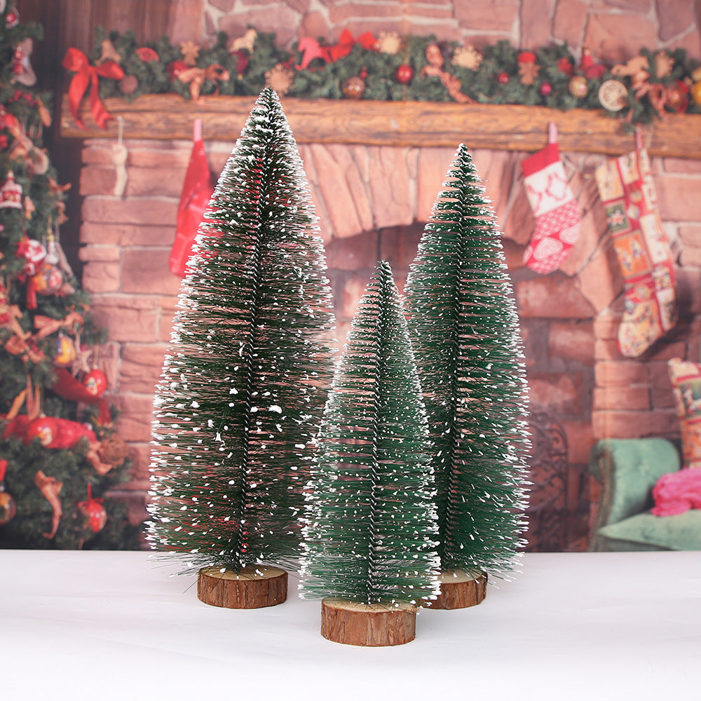 Mini Snowy Christmas Tree Decorations with Wooden Bases