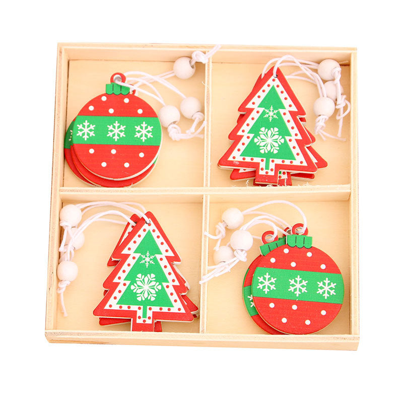 Wooden Christmas Tree Ornaments Set with Snowflake Designs