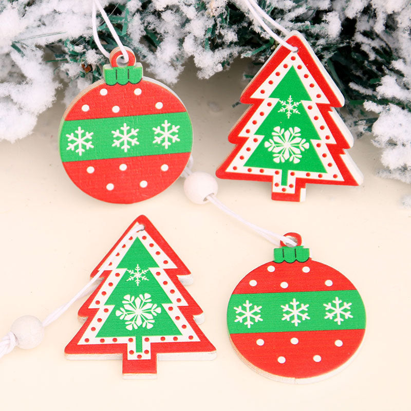 Wooden Christmas Tree Ornaments Set with Snowflake Designs