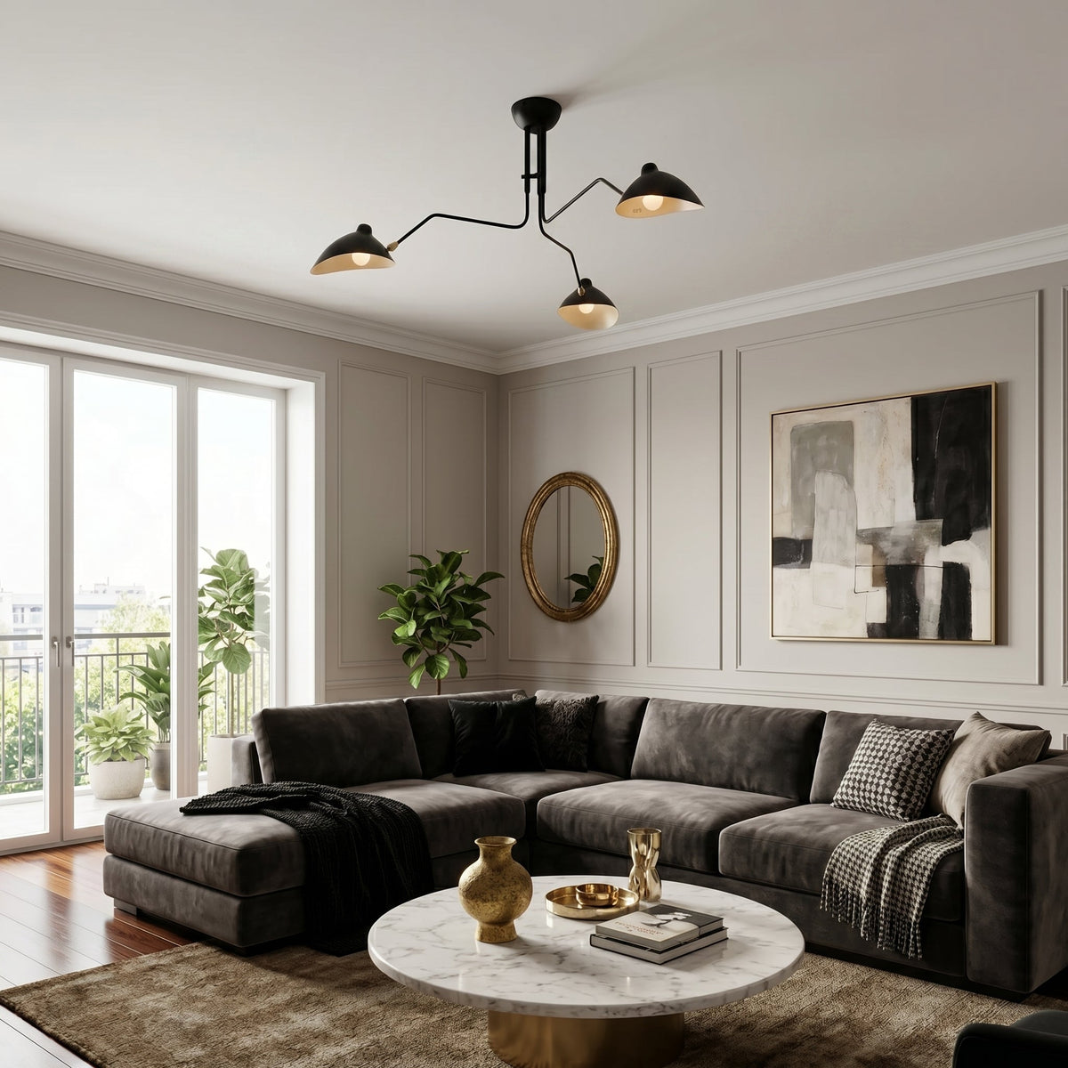 Multi-Arm Ceiling Light with Directional Reflectors | 3-Arm or 6-Arm Configurations | Spans Up to 86.6 Inches