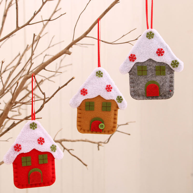 Felt House Christmas Tree Ornaments with Snowy Roof Design
