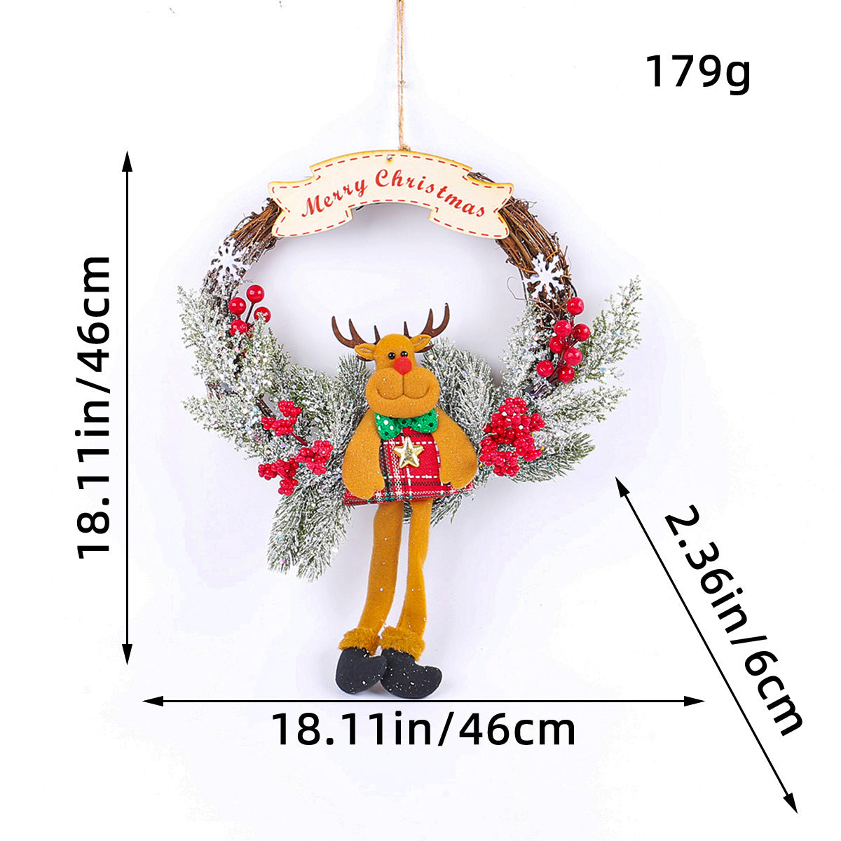 Handmade Twig Christmas Wreath with Plaid Bow and Berries