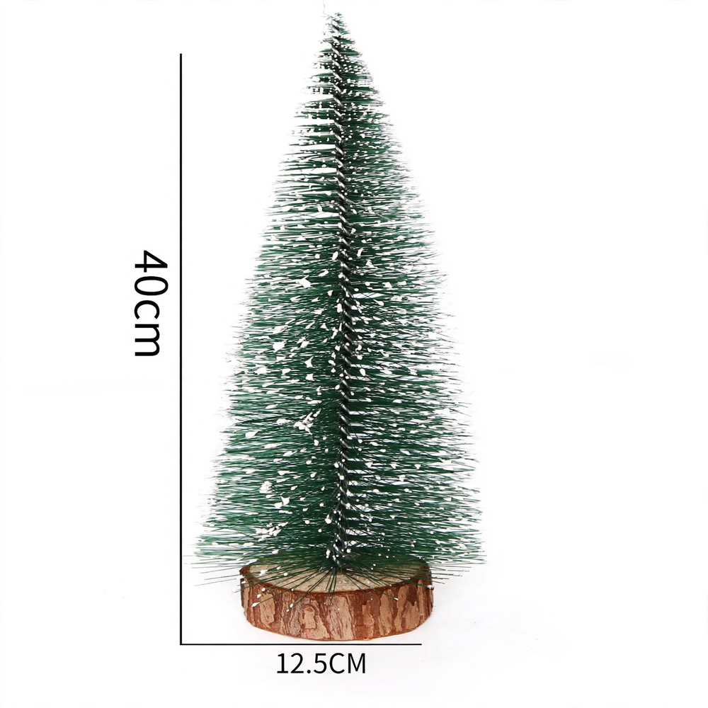 Mini Snowy Christmas Tree Decorations with Wooden Bases