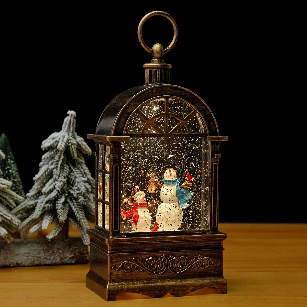 Christmas Lanterns with Snow Effect and Warm Light Glow