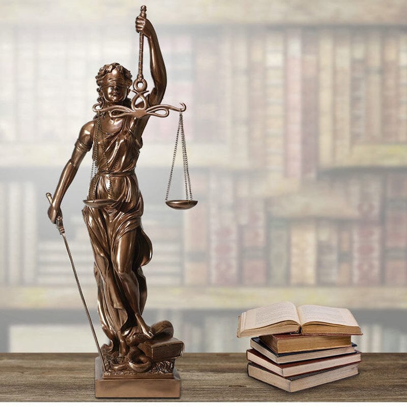 Lady Justice Statue in Hand Painted Bronze Finish | Goddess Figurine with Scales and Sword for Desk or Office | Gifts for Him