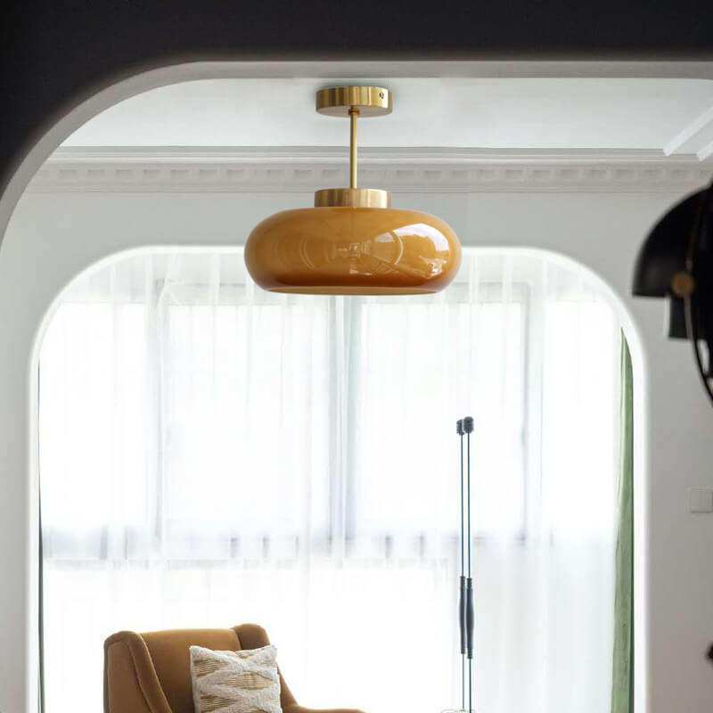 Bauhaus-Inspired Glass Ceiling Light | Hand-Blown Rounded Shade | Semi Flush Mount for Soft Ambient Lighting