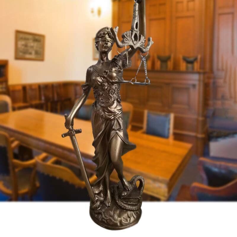 Lady Justice Statue in Hand Painted Bronze Finish | Goddess Figurine with Scales and Sword for Desk or Office | Gifts for Him