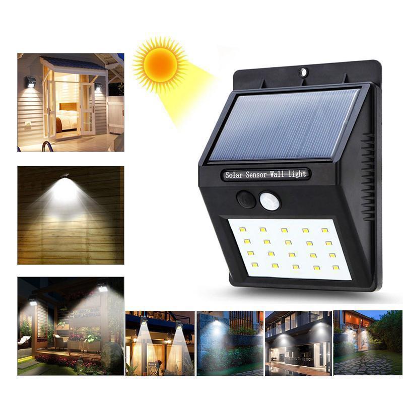 Solar Outdoor Wall Lights with Motion Sensor and 20 LEDs | IP65 Housing, No Wiring Needed | Black