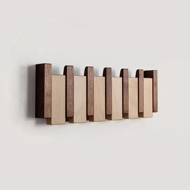 Wooden Coat Racks for Wall with Folding Hooks | Piano Key Design in Walnut or Beech for the Hallway and Entryway