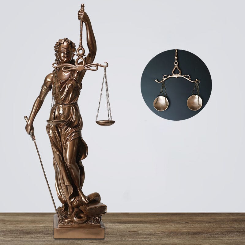 Lady Justice Statue in Hand Painted Bronze Finish | Goddess Figurine with Scales and Sword for Desk or Office | Gifts for Him