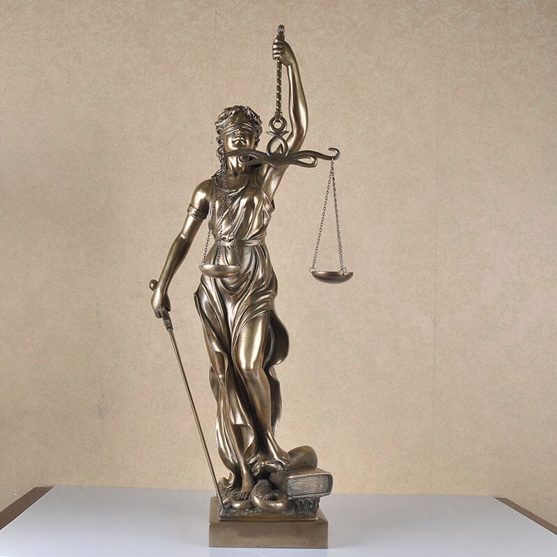 Lady Justice Statue in Hand Painted Bronze Finish | Goddess Figurine with Scales and Sword for Desk or Office | Gifts for Him