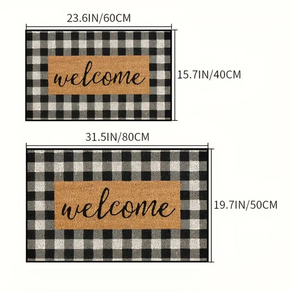 Buffalo Plaid Welcome Door Mat | Checkered Pattern with Welcome Text | Durable for Daily Entryway Use