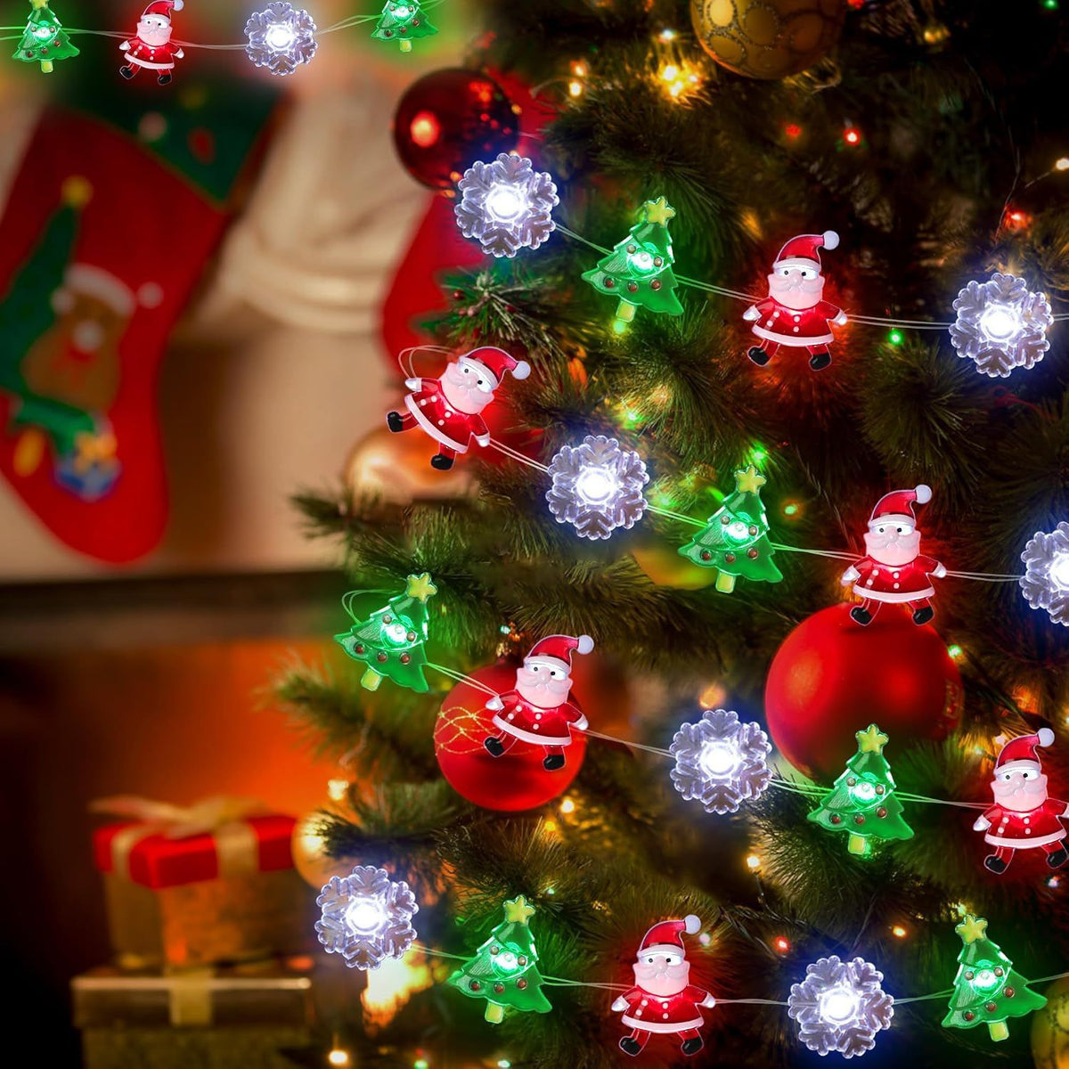 LED Christmas Tree String Lights with Copper Wire and Motifs