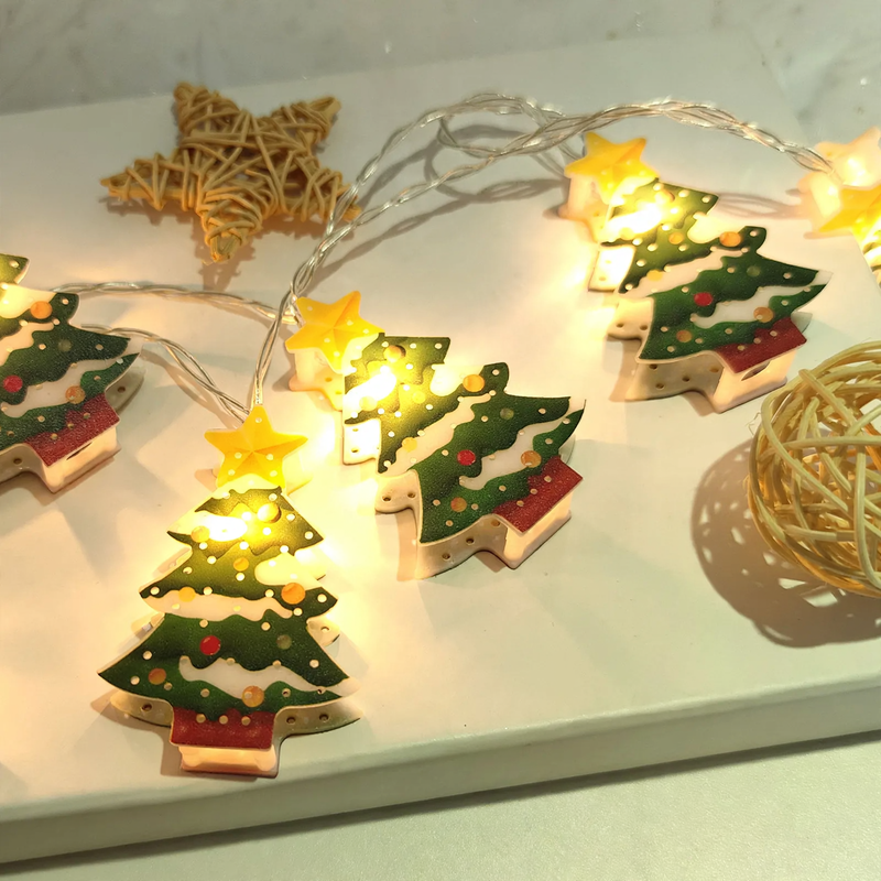 LED Christmas String Lights with Festive Motifs and Remote