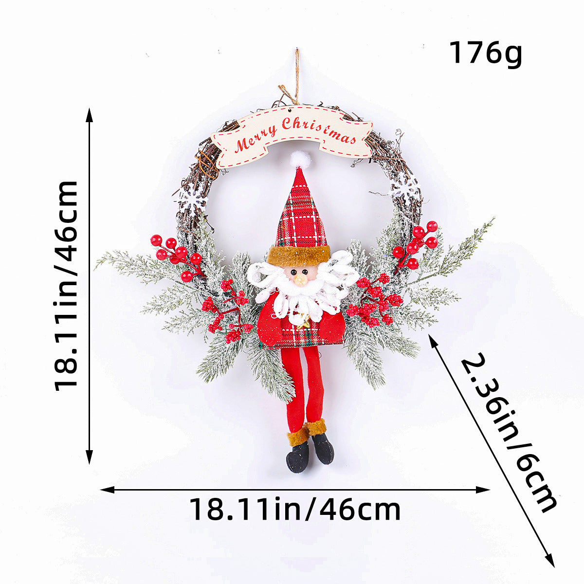 Handmade Twig Christmas Wreath with Plaid Bow and Berries
