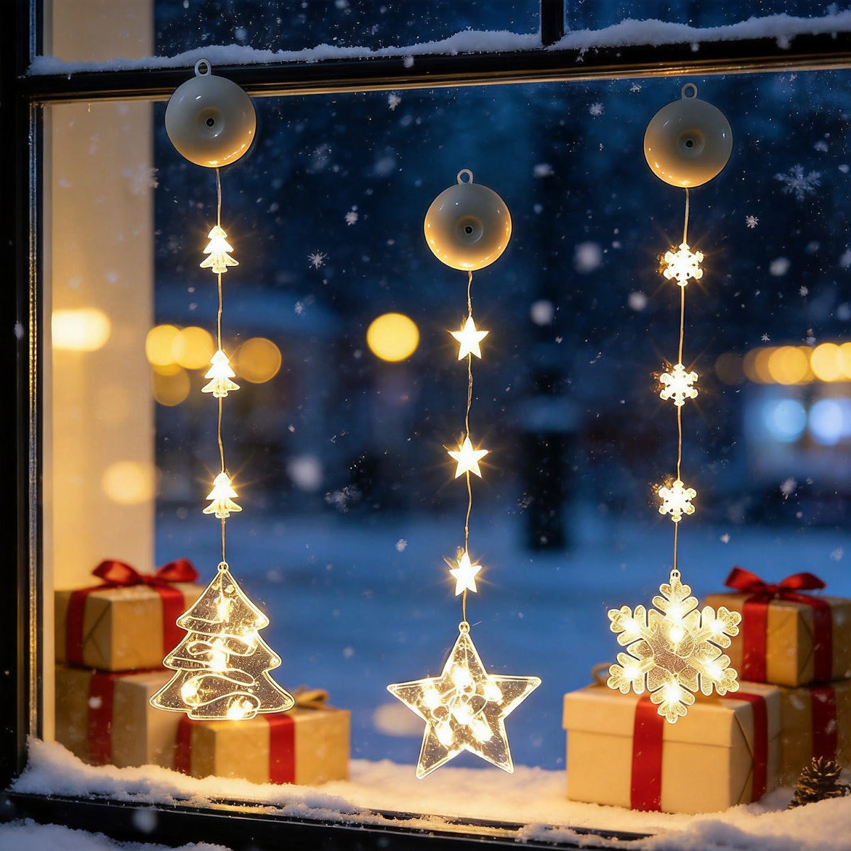 LED Christmas Window Lights with Suction Cup and Timer