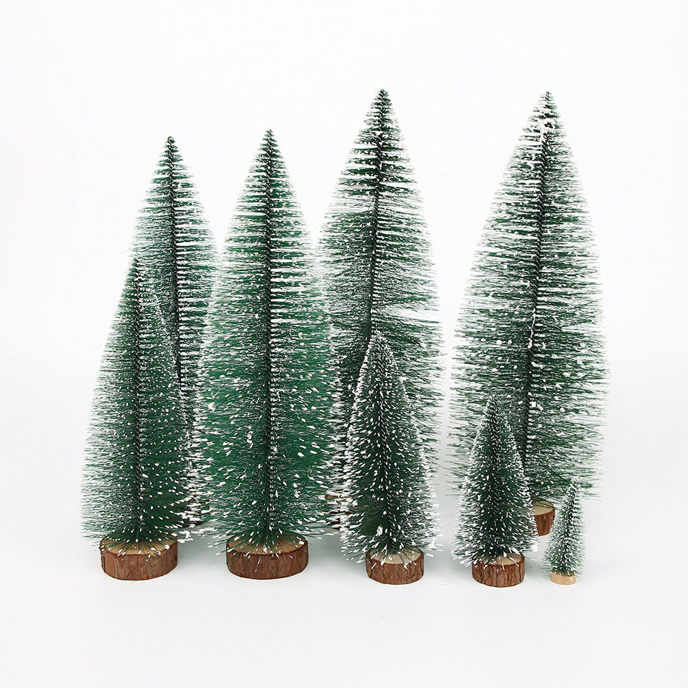 Mini Snowy Christmas Tree Decorations with Wooden Bases