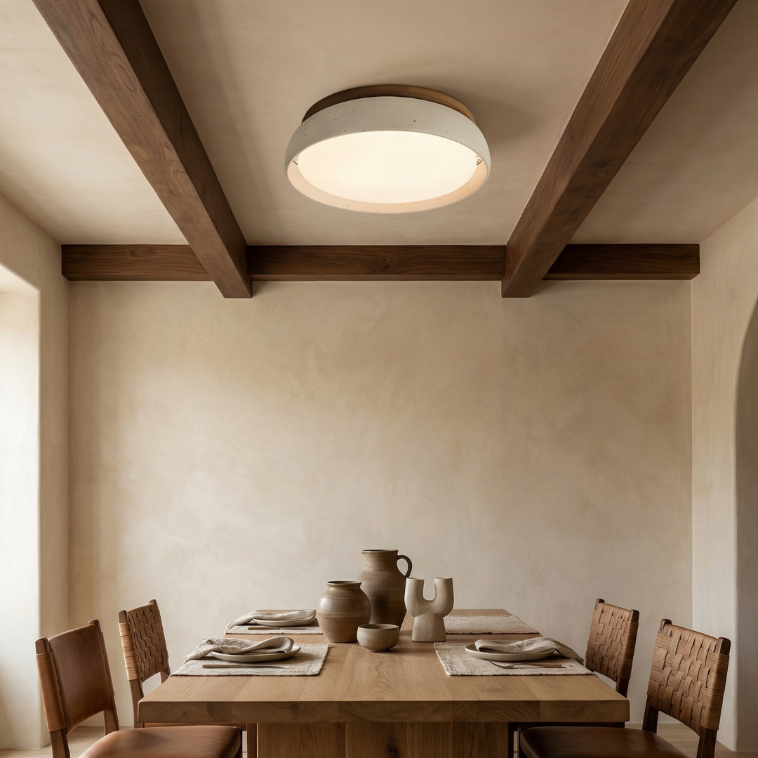 Travertine Ceiling Light with Acrylic Diffuser | High CRI 95+ Color Accuracy | Low-Profile Flush Mount for Bedrooms and Hallways