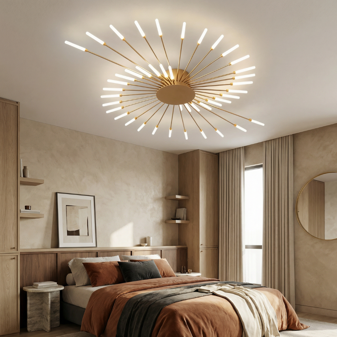 Fireworks-Style LED Ceiling Light | Multi-Arm Radiating Design | Available in Black or Gold Finishes