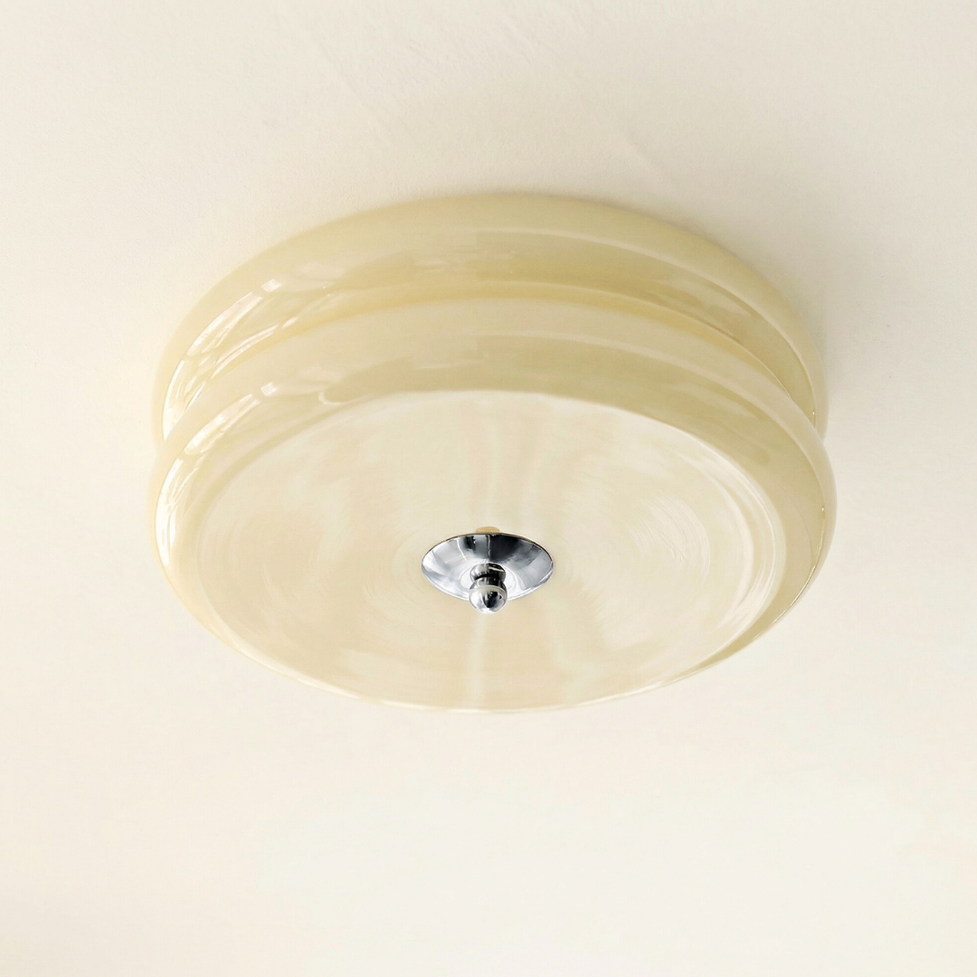 Vintage Glass Ceiling Light with Integrated LED | Available in Gold or Chrome | Decorative Fixture for Dining Rooms and Bedrooms