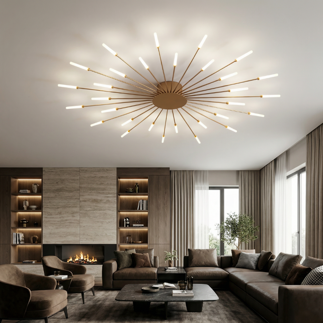 Fireworks-Style LED Ceiling Light | Multi-Arm Radiating Design | Available in Black or Gold Finishes