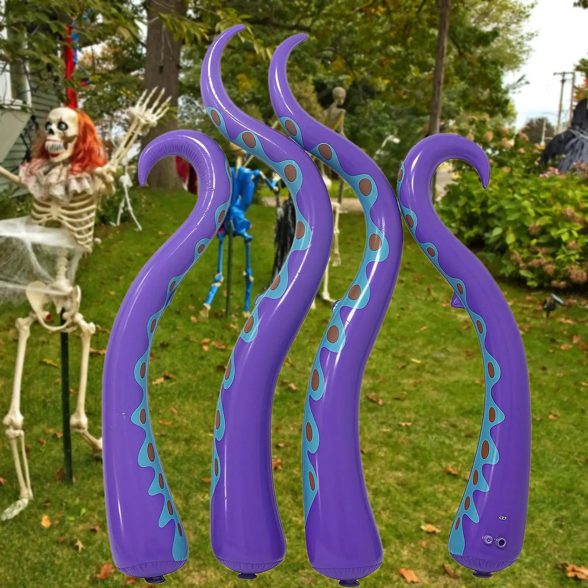 Inflatable Halloween Octopus Tentacles, Set Of 4 | Up To 59 In Purple Waterproof PVC | Ground Stakes For Yard Or Window
