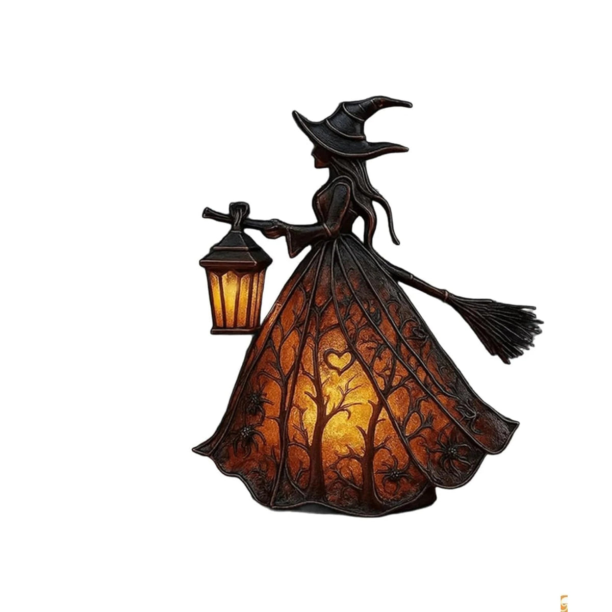 Halloween Witch Table Lamp | Resin Witch With Glowing Lantern | Battery Powered Warm Light for Desks and Mantels