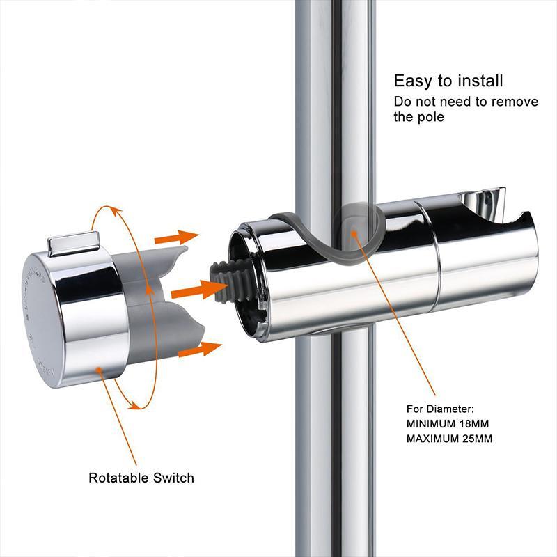 Shower Head Holder for Slide Bars from 0.71 to 0.98 in | Rotates a Full 360 Degrees | Chrome Plated ABS Bracket