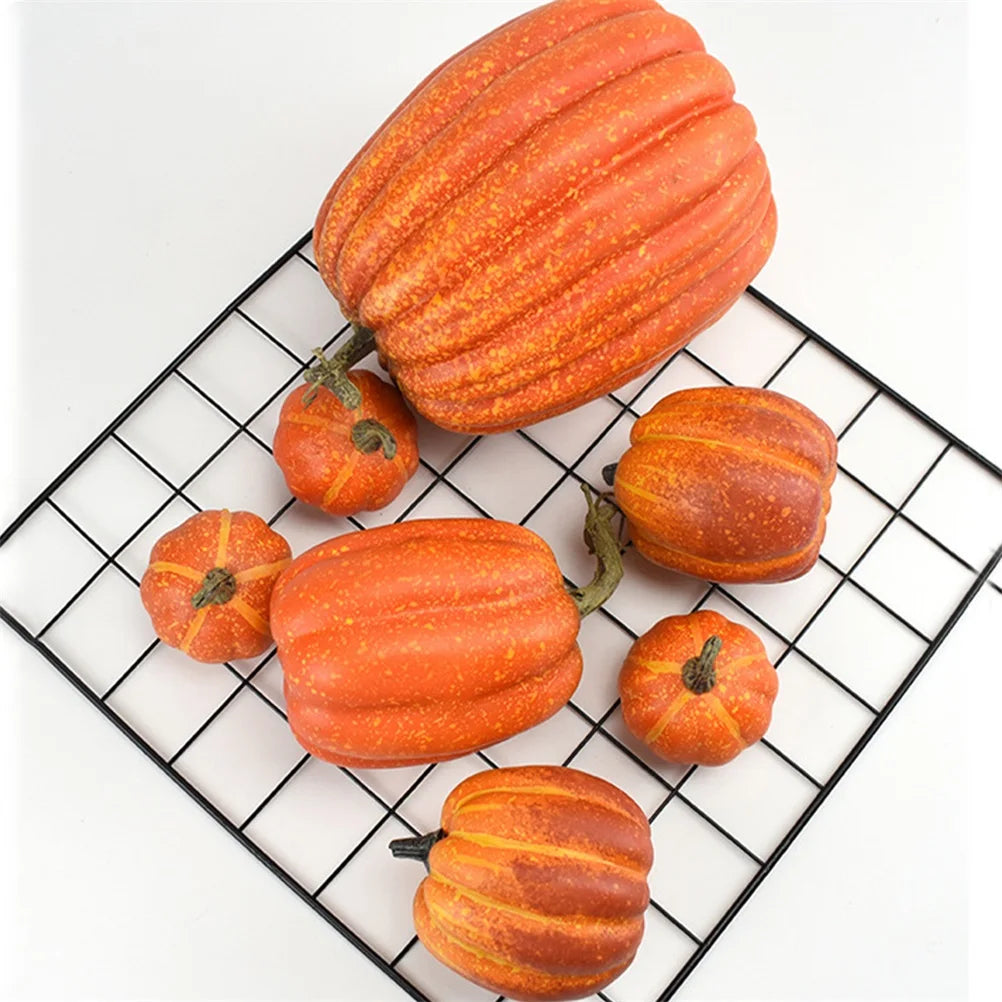 Realistic Fake Pumpkins, Set Of 7 | Dense Foam With Plastic Stems | Paintable Decor For Fall, Halloween Or Thanksgiving
