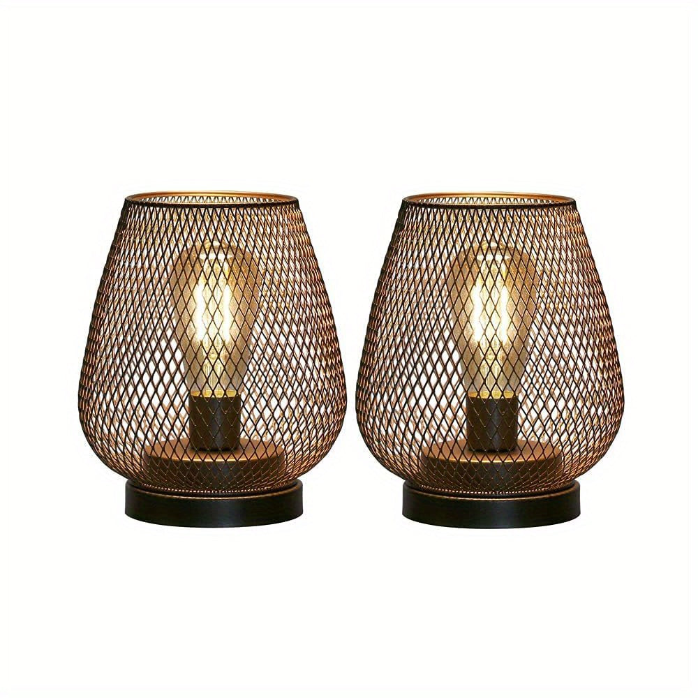 Metal Cage Table Lanterns, Set of 2 | Warm Night Light Glow for the Living Room or Terrace | Matte Black